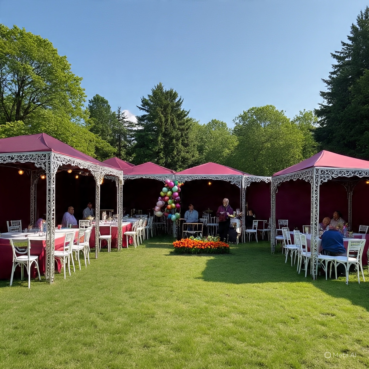 Interior de carpa iluminada